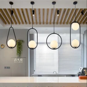 Nordic LED Glass ball pendant lights Black Silver Gold Brass metal bedside lamp simple bar dining room hanging lamp fixture