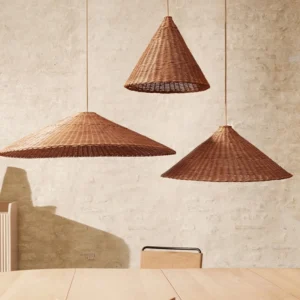 Vintage Brown Beige Rattan Pendant Lights Minimalist Hand Knitted Wicher Lamps for Dining Room Restaurant Suspension Luminaire