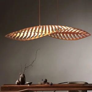 Nordic Minimalist Wabi Sabi Wood Art Fish Bone Pendant Chandeliers Lighting Restaurant Bar Cafe Dining Room Home Decoration Lamp