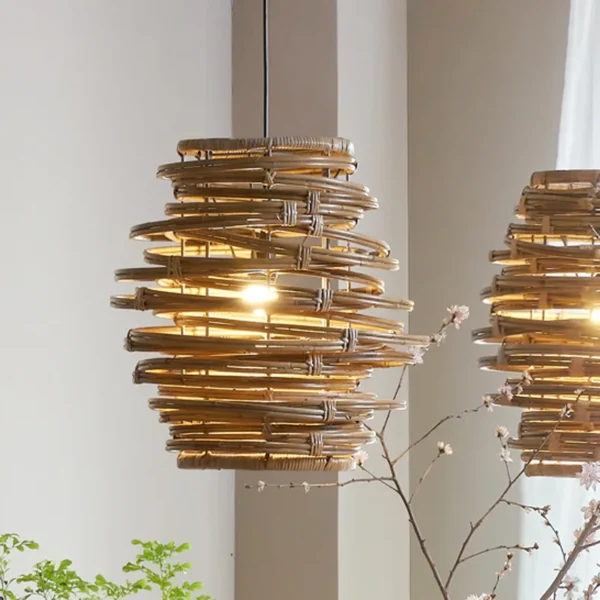 Vintage Spiral Rattan Pendant Lights