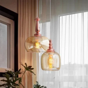 Retro Glass Pendant Light Nordic loft Transparent cognac brown hanging indoor decor Lights Fixtures For Living Room Bedroom